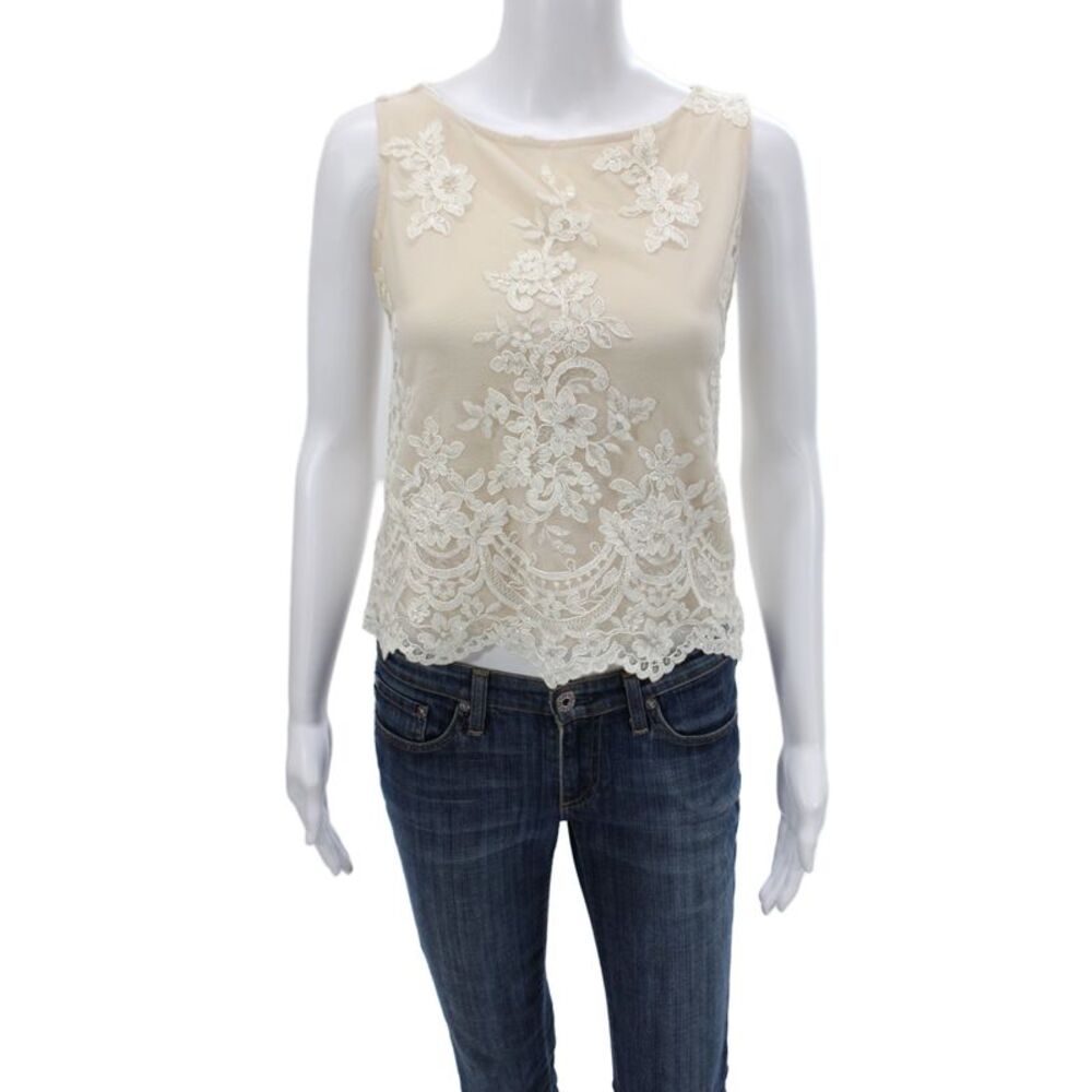 Alice + Olivia Women Beige Floral Nylon Camisole Boat Neck Sleeveless Size M